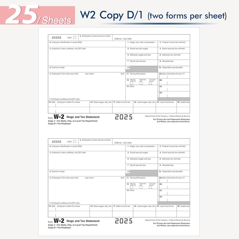 Rsgift W2 Forms 2025 with Envelopes,6 Part W-2 Tax Forms 2025, 6-Part W-2 Forms with 25 Self-Seal Envelopes, Laser Forms Designed for Accounting(W2 6 Part 25 with Envelopes) - Image 5